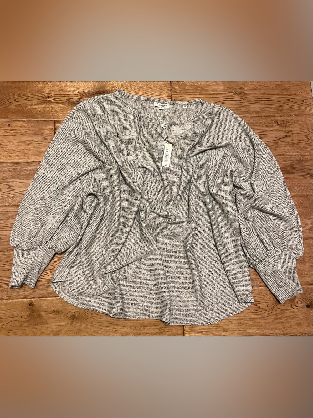 Max Studio London 3X Heathered Gray Knit Puff Sleeve Sweater Plus Size NWT